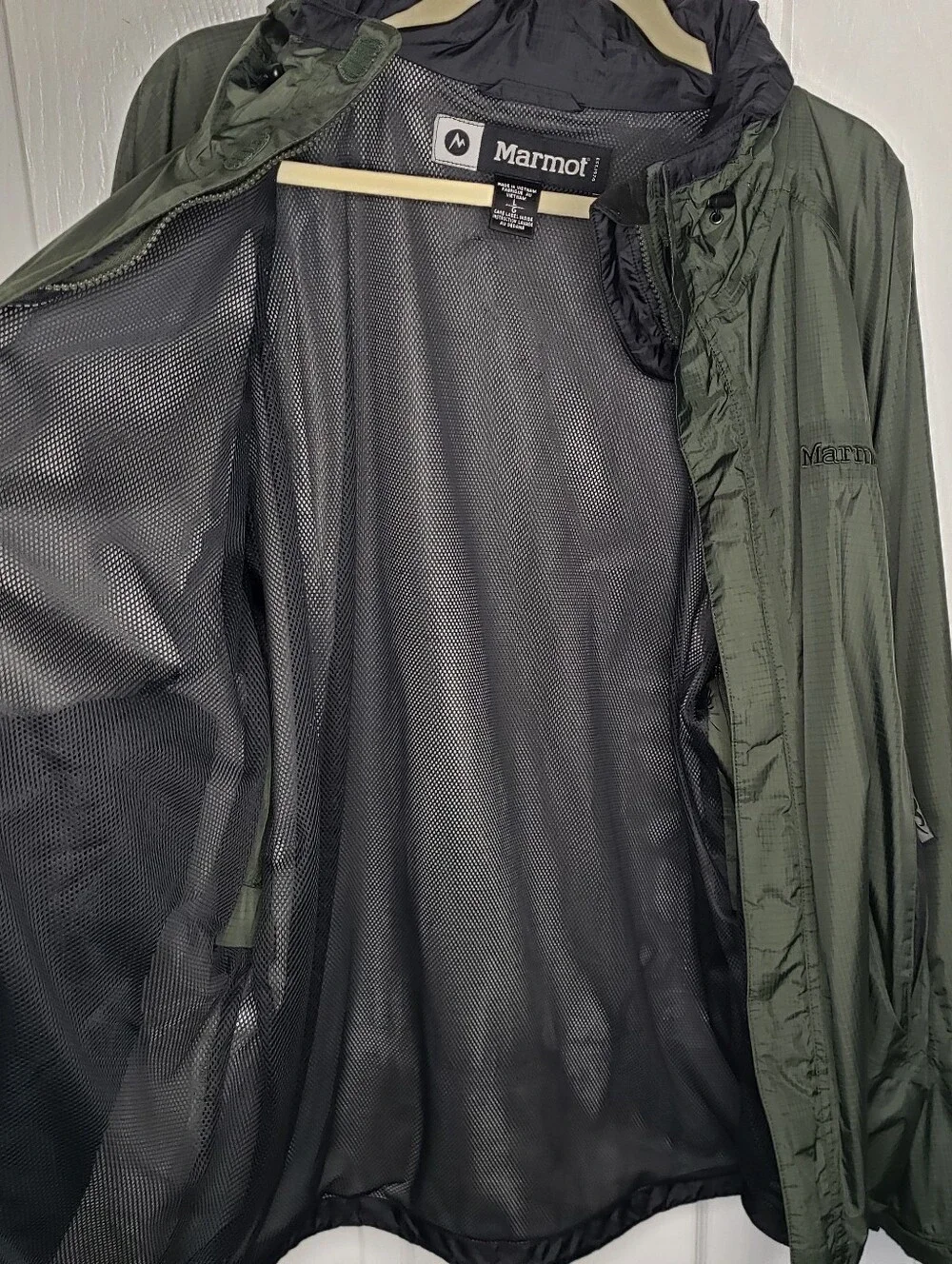 Marmot 3 in 1 Men's Drab Olive Green Hooded Rain Jacket Fleece Pockets Vents L